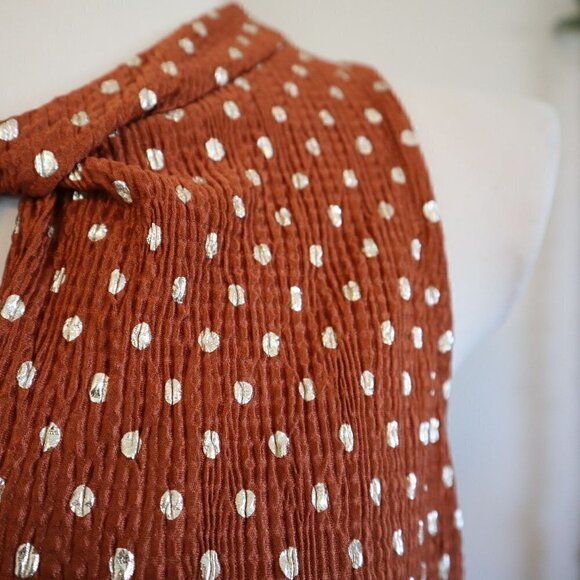 by Anthropologie Burnt Orange Textured Gold Polka Dot Blouse Size Small - Picture 3 of 7